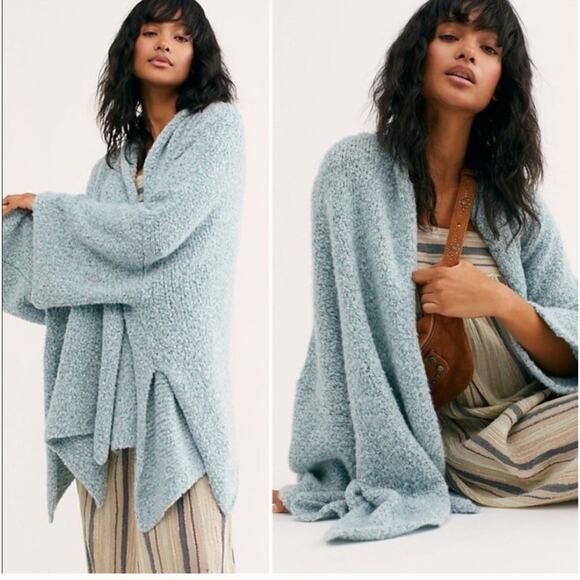 Free People BFF Cozy Oversized Cardigan Sweater XXS XS S Light Blue Slouchy Boho - Picture 1 of 11